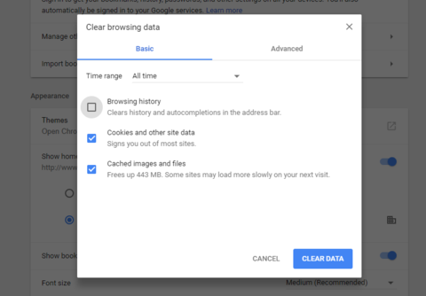 انقر فوق مسح التاريخ