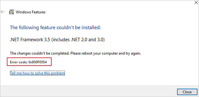 ما هو رمز الخطأ 0x800f0954