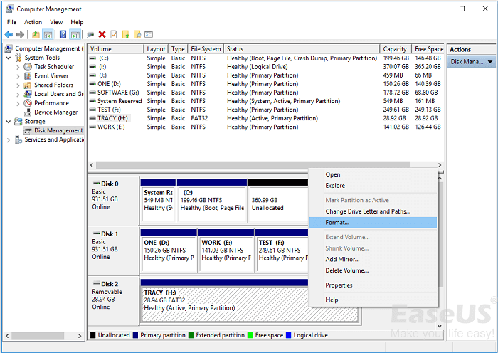 تهيئة محرك أقراص USB في إدارة الأقراص ليمكن الوصول إليه