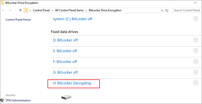 قم بإزالة الحماية ضد الكتابة من قسم BitLocker.