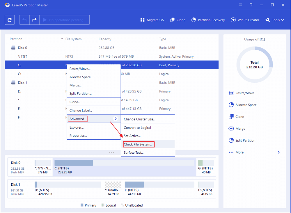 فحص القسم - الخطوة 1