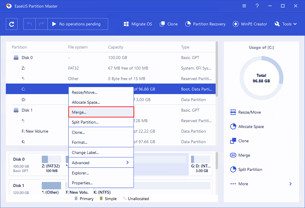Run EaseUS partition manager software