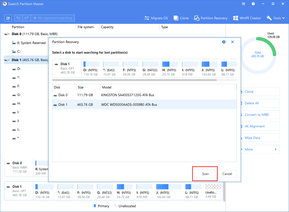 قم بتشغيل EaseUS Partition Master لاستعادة القسم